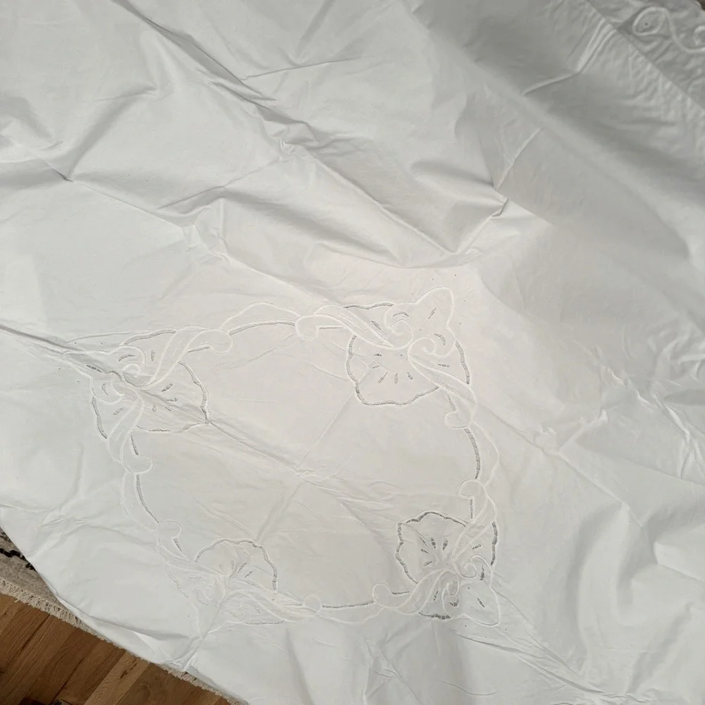 Vintage Scalloped Edge Raffle Cotton 3ps Set Duvet & 2 Shams